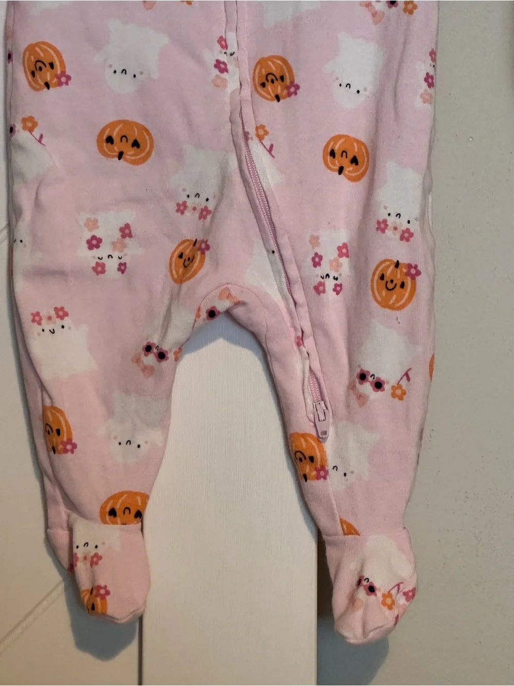 Old Navy Baby Halloween Footed Sleeper Ghost Pumpkin Pink 2-Way Zip 0-3M